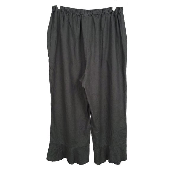 JUNONIA Women's Pants Size 1X Gray Linen Pull On Wide Leg Pockets Ruffle Hem - Picture 7 of 11